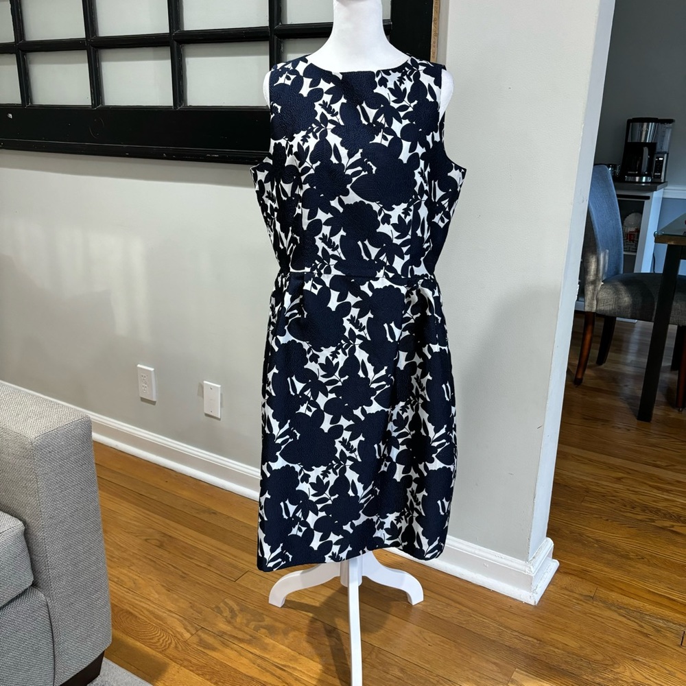 Tahari Navy and White Floral Midi Dress